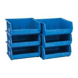 Quantum Storage - 75 Lb. Load Capacity, 14-3/4" Deep, Blue Polypropylene Hopper Stacking Bin - 7" High x 16-1/2" Wide x 14-3/4" Long - Industrial Tool & Supply