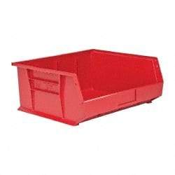 Quantum Storage - 75 Lb. Load Capacity, 14-3/4" Deep, Red Polypropylene Hopper Stacking Bin - 7" High x 16-1/2" Wide x 14-3/4" Long - Industrial Tool & Supply