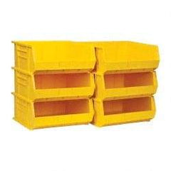 Quantum Storage - 75 Lb. Load Capacity, 14-3/4" Deep, Yellow Polypropylene Hopper Stacking Bin - 7" High x 16-1/2" Wide x 14-3/4" Long - Industrial Tool & Supply