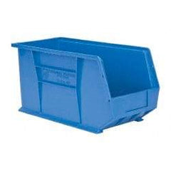 Quantum Storage - 60 Lb. Load Capacity, 18" Deep, Blue Polypropylene Hopper Stacking Bin - 9" High x 8-1/4" Wide x 18" Long - Industrial Tool & Supply