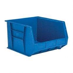 Quantum Storage - 75 Lb. Load Capacity, 18" Deep, Blue Polypropylene Hopper Stacking Bin - 11" High x 16-1/2" Wide x 18" Long - Industrial Tool & Supply