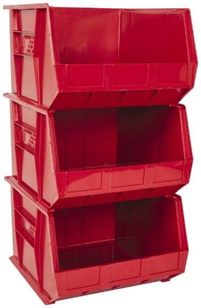 Quantum Storage - 75 Lb. Load Capacity, 18" Deep, Red Polypropylene Hopper Stacking Bin - 11" High x 16-1/2" Wide x 18" Long - Industrial Tool & Supply