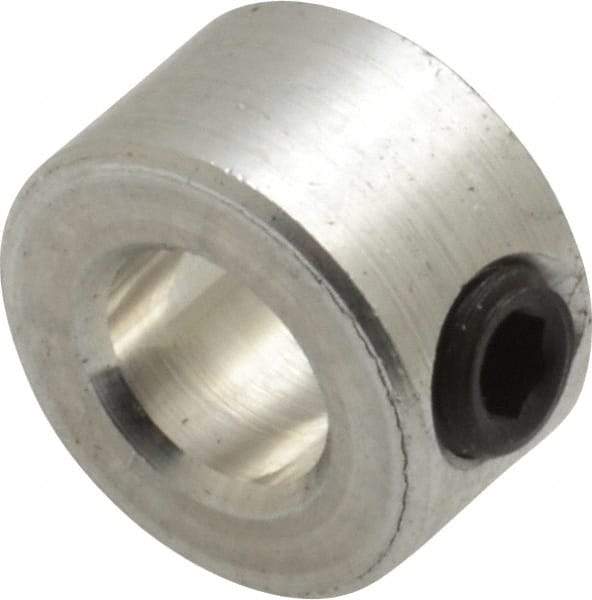 Climax Metal Products - 1/4" Bore, Aluminum, One Piece Solid Set Screw Collars - 1/2" Outside Diam, 9/32" Wide - Industrial Tool & Supply