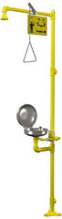 Bradley - 1-1/4" Inlet, 26 GPM shower Flow, Drench shower & Eyewash Station - Bowl with Hinged Dust Cover, Triangular Pull Rod & Push Flag Activated, Galvanized Steel Pipe, Plastic Shower Head, 0.4 GPM Bowl Flow, Corrosion Resistant, Top or Mid Supply - Industrial Tool & Supply