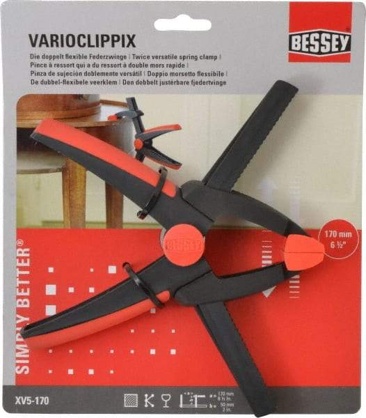 Bessey - 6-1/2" Jaw Opening Capacity, 2" Throat Depth, Double Variable Jaw, Spring Clamp - Plastic Body, Plastic Handle, Plastic Tip, 9" OAL - Industrial Tool & Supply