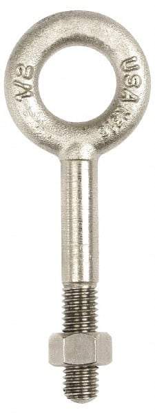 Gibraltar - 1,200 Lb Capacity, Stainless Steel, 3/8 Thread, Fixed Lifting Eye Bolt - Partially Threaded, 4-1/4" Shank, 2" Thread Length, No Shoulder - Industrial Tool & Supply
