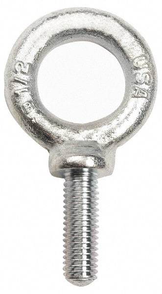 Gibraltar - 7,000 Lb Capacity, Steel, 7/8-9 Thread, Fixed Lifting Eye Bolt - Fully Threaded, 5" Shank, 5" Thread Length, Shoulder - Industrial Tool & Supply