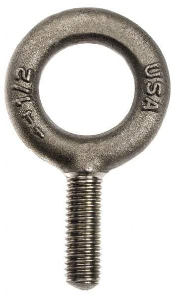 Gibraltar - 6,000 Lb Capacity, Forged Steel, 3/4-10 Thread, Fixed Lifting Eye Bolt - Fully Threaded, 4-1/2" Shank, 4-1/2" Thread Length, No Shoulder - Industrial Tool & Supply