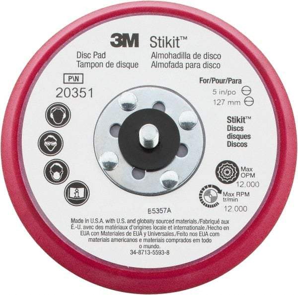 3M - 5" Diam Adhesive/PSA Disc Backing Pad - Firm Density, 12,000 RPM - Industrial Tool & Supply