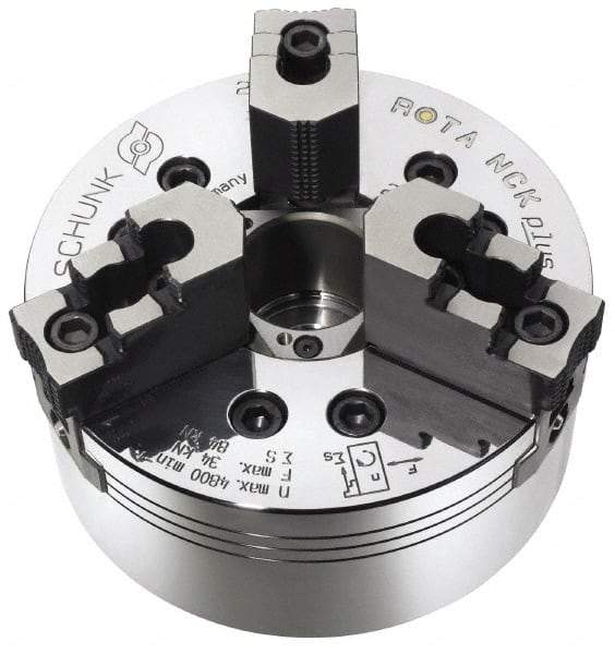 Schunk - 3 Jaws, 10" Chuck Diam, A2-6 Mount, 2.953" Through Hole, Hydraulic Power Lathe Chuck - 24,593 Lb Force per Jaw, 4,200 RPM, Steel Body - Industrial Tool & Supply