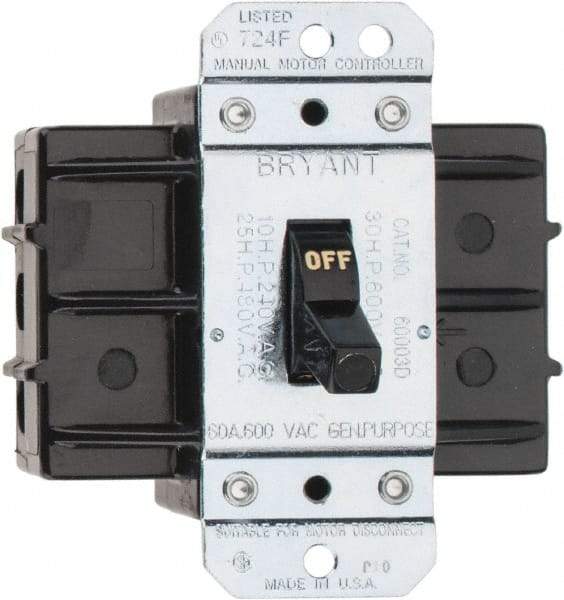 Hubbell Wiring Device-Kellems - 3 Poles, 60 Amp, Open Toggle Manual Motor Starter - 30 hp, CSA Certified & UL Listed - Industrial Tool & Supply