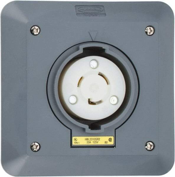 Hubbell Wiring Device-Kellems - 125 VAC, 20 Amp, L5-20R NEMA, Self Grounding Receptacle - 2 Poles, 3 Wire, Female End, Gray - Industrial Tool & Supply