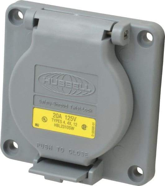 Hubbell Wiring Device-Kellems - 125 VAC, 20 Amp, L5-20R NEMA, Self Grounding Receptacle - 2 Poles, 3 Wire, Female End, Gray - Industrial Tool & Supply