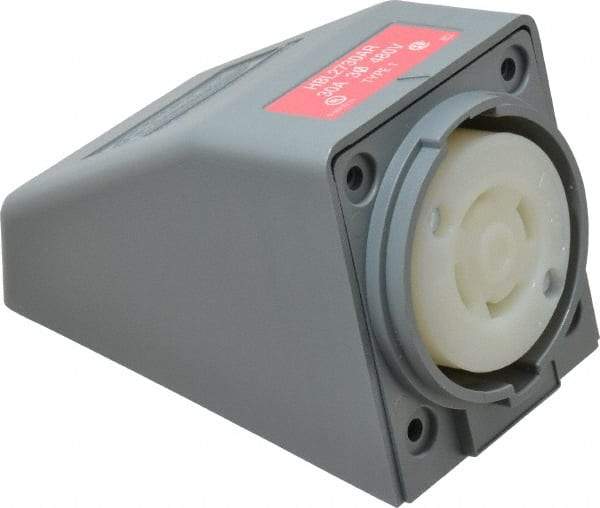 Hubbell Wiring Device-Kellems - 480 VAC, 30 Amp, L16-30R NEMA, Self Grounding Receptacle - 3 Poles, 4 Wire, Female End, Gray - Industrial Tool & Supply
