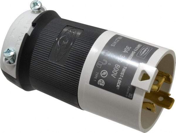 Hubbell Wiring Device-Kellems - 600 VAC, 30 Amp, L17-30P Configuration, Industrial Grade, Self Grounding Plug - 3 Phase, 3 Poles, IP20, 0.35 to 1.15 Inch Cord Diameter - Industrial Tool & Supply
