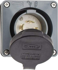 Hubbell Wiring Device-Kellems - 600 VAC, 30 Amp, L17-30P NEMA, Self Grounding Inlet - 3 Poles, 4 Wire, Male End, Gray - Industrial Tool & Supply