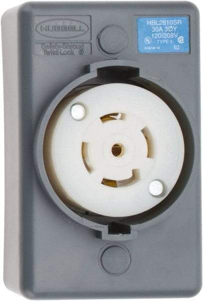 Hubbell Wiring Device-Kellems - 120/208 VAC, 30 Amp, L21-30R NEMA, Self Grounding Receptacle - 4 Poles, 5 Wire, Female End, Gray - Industrial Tool & Supply