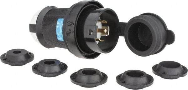 Hubbell Wiring Device-Kellems - 120/208 VAC, 30 Amp, L21-30P Configuration, Industrial Grade, Self Grounding Plug - 3 Phase, 4 Poles, IP66, 0.35 to 1.15 Inch Cord Diameter - Industrial Tool & Supply