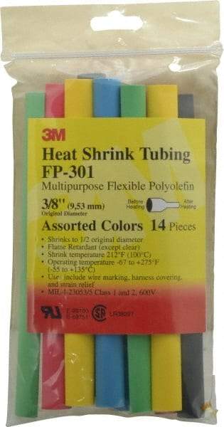 3M - 6" Long, 2:1, Polyolefin Heat Shrink Electrical Tubing - Black, Blue, Clear, Green, Red, White, Yellow - Industrial Tool & Supply