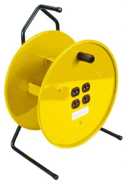 Conductix - 16 AWG, 25' Cable Length, Cord & Cable Reel with Outlet End - 4 Outlets, NEMA 5-15R, 15 Amps, Yellow Reel - Industrial Tool & Supply