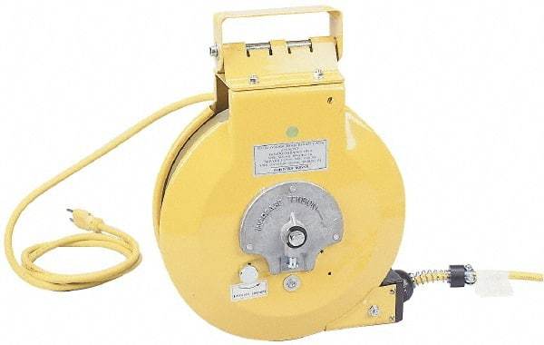 Conductix - 16 AWG, 25' Cable Length, Cord & Cable Reel with Fluorescent Hand Lamp End - 0 Outlets, 10 Amps, SOOW-A Cable, Yellow Reel, Spring Driven Reel - Industrial Tool & Supply