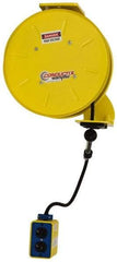 Conductix - 16 AWG, 25' Cable Length, Cord & Cable Reel with Outlet End - 3 Outlets, NEMA 5-15R, 10 Amps, 125 Volts, SOOW-A Cable, Yellow Reel, Spring Driven Reel - Industrial Tool & Supply
