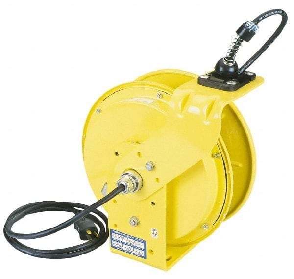 Conductix - 16 AWG, 35' Cable Length, Cord & Cable Reel with Outlet End - 3 Outlets, NEMA 5-15R, 10 Amps, 125 Volts, SOOW-A Cable, Yellow Reel, Spring Driven Reel - Industrial Tool & Supply