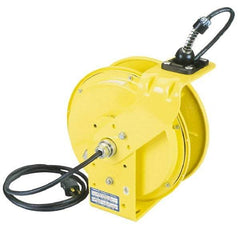 Conductix - 16 AWG, 35' Cable Length, Cord & Cable Reel with Bare End - 3 Outlets, NEMA 5-15R, 10 Amps, 110 Volts, SOOW-A Cable, Yellow Reel, Spring Driven Reel - Industrial Tool & Supply