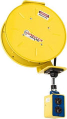 Conductix - 16 AWG, 50' Cable Length, Cord & Cable Reel with Outlet End - 3 Outlets, NEMA 5-15R, 10 Amps, 125 Volts, SOOW-A Cable, Yellow Reel, Spring Driven Reel - Industrial Tool & Supply