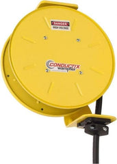 Conductix - 12 AWG, 20' Cable Length, Cord & Cable Reel with Bare End - 3 Outlets, NEMA 5-20R, 20 Amps, SEOW-A Cable, Yellow Reel, Spring Driven Reel - Industrial Tool & Supply
