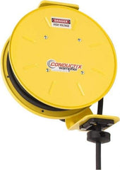 Conductix - 12 AWG, 30' Cable Length, Cord & Cable Reel with Bare End - 3 Outlets, NEMA 5-20R, 20 Amps, SEOW-A Cable, Yellow Reel, Spring Driven Reel - Industrial Tool & Supply