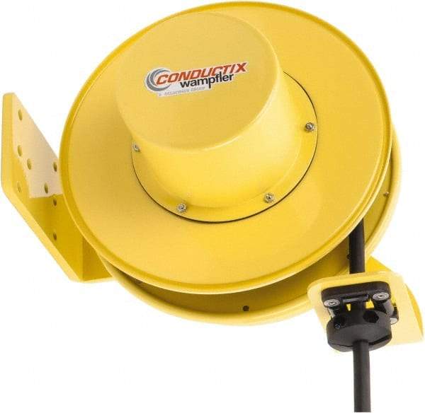 Conductix - 10 AWG, 30' Cable Length, Cord & Cable Reel with Bare End - 3 Outlets, NEMA 5-20R, 25 Amps, SEOW-A Cable, Yellow Reel, Spring Driven Reel - Industrial Tool & Supply