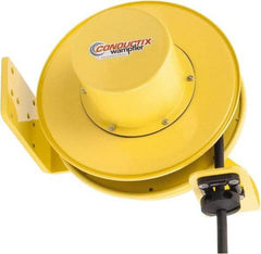 Conductix - 10 AWG, 30' Cable Length, Cord & Cable Reel with Bare End - 3 Outlets, NEMA 5-20R, 25 Amps, SEOW-A Cable, Yellow Reel, Spring Driven Reel - Industrial Tool & Supply