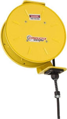 Conductix - 16 AWG, 20' Cable Length, Cord & Cable Reel with Bare End - 4 Outlets, NEMA 5-15R, 8 Amps, SEOW-A Cable, Yellow Reel, Spring Driven Reel - Industrial Tool & Supply