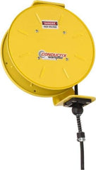 Conductix - 16 AWG, 30' Cable Length, Cord & Cable Reel with Bare End - 4 Outlets, NEMA 5-15R, 8 Amps, SEOW-A Cable, Yellow Reel, Spring Driven Reel - Industrial Tool & Supply