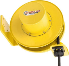 Conductix - 10 AWG, 30' Cable Length, Cord & Cable Reel with Bare End - 4 Outlets, NEMA 5-20R, 20 Amps, SEOW-A Cable, Yellow Reel, Spring Driven Reel - Industrial Tool & Supply