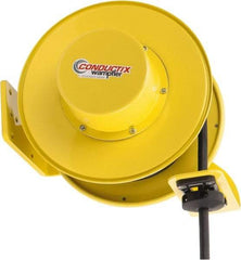 Conductix - 12 AWG, 40' Cable Length, Cord & Cable Reel with Bare End - 4 Outlets, NEMA 5-15R, 16 Amps, SEOW-A Cable, Yellow Reel, Spring Driven Reel - Industrial Tool & Supply