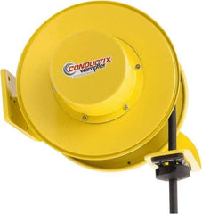 Conductix - 10 AWG, 50' Cable Length, Cord & Cable Reel with Bare End - 4 Outlets, NEMA 5-20R, 20 Amps, SEOW-A Cable, Yellow Reel, Spring Driven Reel - Industrial Tool & Supply