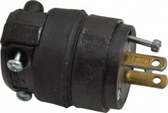 Leviton - 125 VAC, 15 Amp, 1-15P NEMA, Straight, Ungrounded, Residential Grade Plug - 2 Pole, 2 Wire, 1 Phase, Rubber, Black - Industrial Tool & Supply