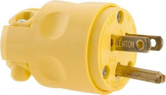 Leviton - 125 VAC, 15 Amp, 5-15P NEMA, Straight, Self Grounding, Residential Grade Plug - 2 Pole, 3 Wire, 1 Phase, PVC, Yellow - Industrial Tool & Supply