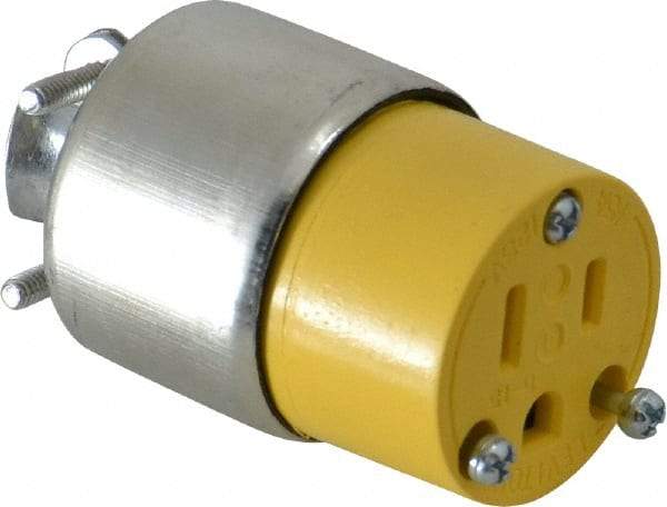Leviton - 125 VAC, 15 Amp, 5-15R NEMA, Straight, Self Grounding, Residential Grade Connector - 2 Pole, 3 Wire, 1 Phase, PVC, Steel, Yellow - Industrial Tool & Supply