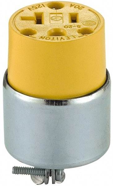 Leviton - 125 VAC, 20 Amp, 5-20R NEMA, Straight, Self Grounding, Commercial Grade Connector - 2 Pole, 3 Wire, 1 Phase, PVC, Steel, Yellow - Industrial Tool & Supply