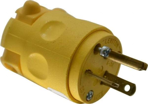 Leviton - 125 VAC, 20 Amp, 5-20P NEMA, Angled, Self Grounding, Commercial Grade Plug - 2 Pole, 3 Wire, 1 Phase, PVC, Yellow - Industrial Tool & Supply