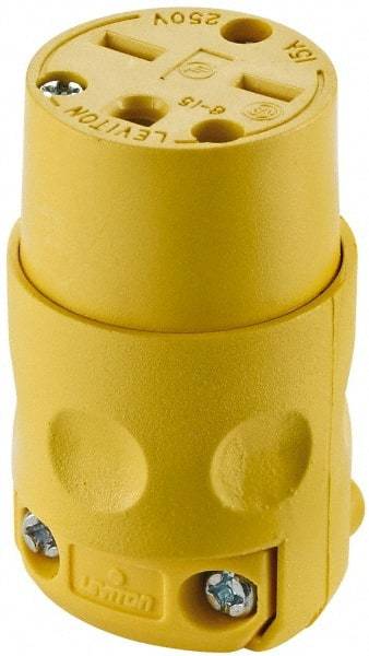 Leviton - 250 VAC, 15 Amp, 6-15R NEMA, Straight, Self Grounding, Commercial Grade Connector - 2 Pole, 3 Wire, 3 Phase, PVC, Yellow - Industrial Tool & Supply