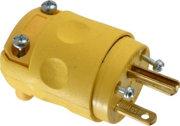 Leviton - 250 VAC, 15 Amp, 6-15P NEMA, Angled, Self Grounding, Residential Grade Plug - 2 Pole, 3 Wire, 3 Phase, PVC, Yellow - Industrial Tool & Supply