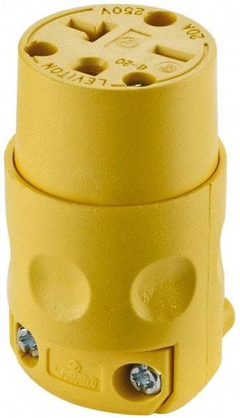 Leviton - 250 VAC, 20 Amp, 6-20R NEMA, Straight, Self Grounding, Commercial Grade Connector - 2 Pole, 3 Wire, 3 Phase, PVC, Yellow - Industrial Tool & Supply