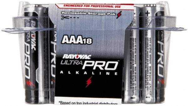 Rayovac - Size AAA, Alkaline, 18 Pack, Standard Battery - 1.5 Volts, Button Tab Terminal - Industrial Tool & Supply