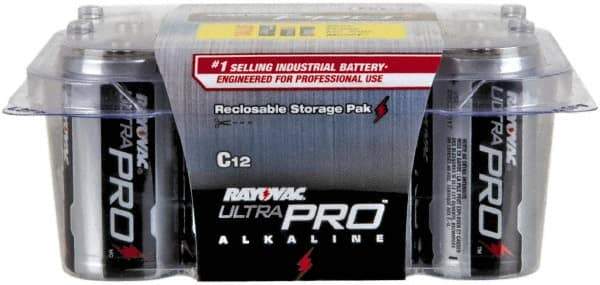 Rayovac - Size C, Alkaline, 12 Pack, Standard Battery - 1.5 Volts, Button Tab Terminal - Industrial Tool & Supply