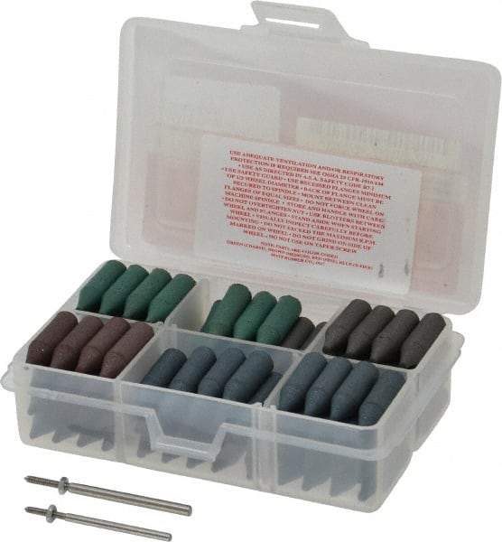 Made in USA - 102 Piece Rubberized Abrasive Point Set - Includes 2 Mandrels & 100 Points - Industrial Tool & Supply