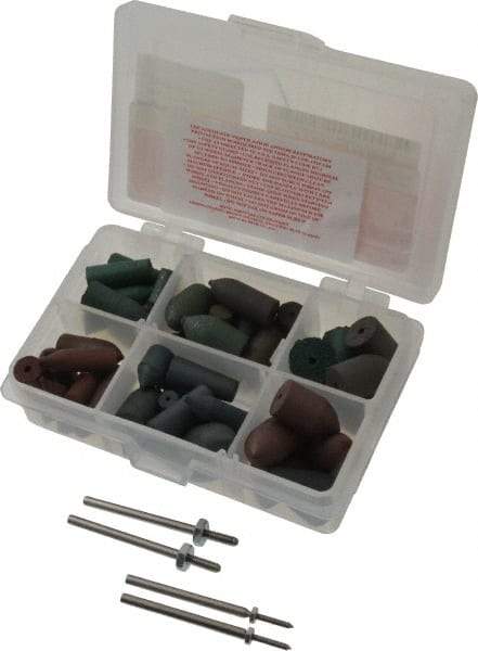 Made in USA - 102 Piece Rubberized Abrasive Point Set - Includes 4 Mandrels & 64 Points - Industrial Tool & Supply